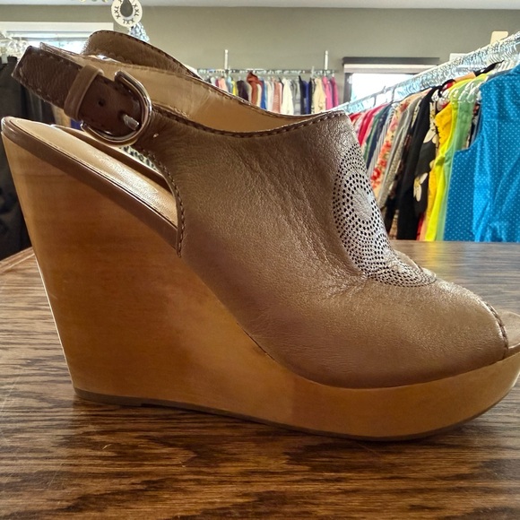 Coach Shoes - Coach Tan Leather Wedge Sandals